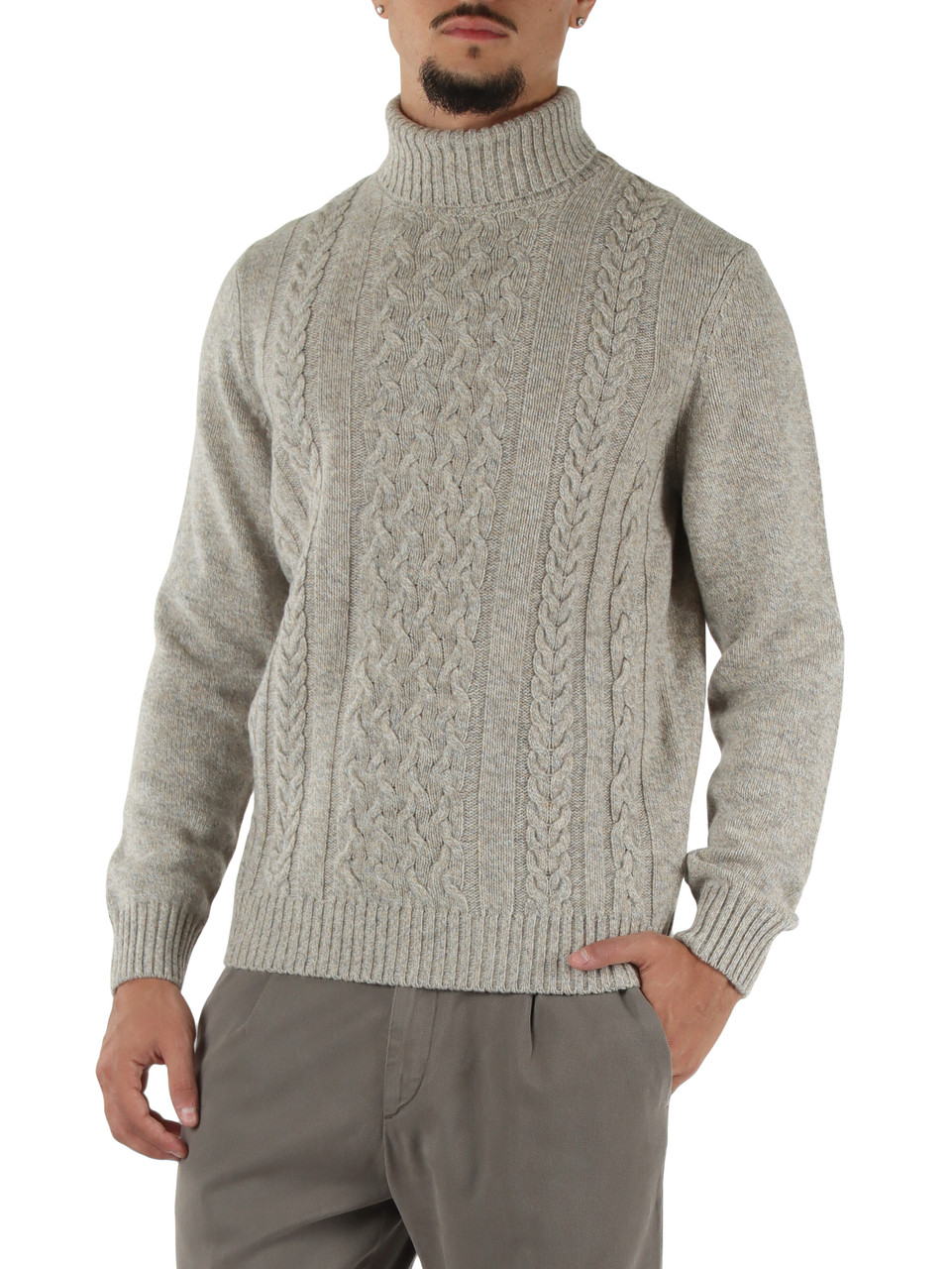 GRIGIO CHIARO | Maglia collo alto in lana merino extrafine