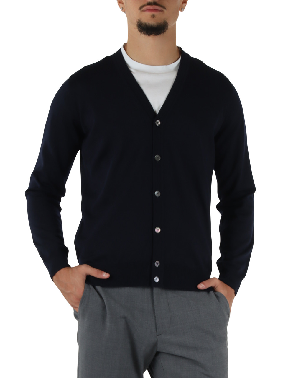 BLU SCURO | Cardigan in lana merino extrafine