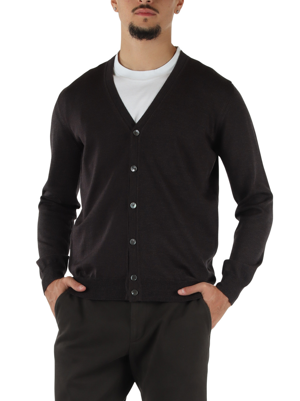 MARRONE | Cardigan in lana merino extrafine