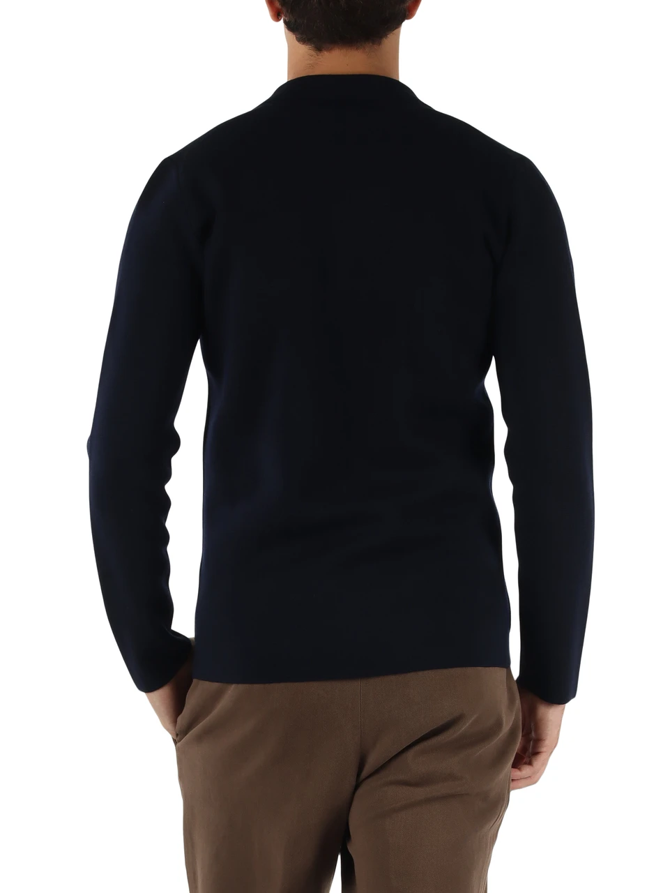 BLU SCURO | Giacca cardigan doppiopetto in lana merino extrafine