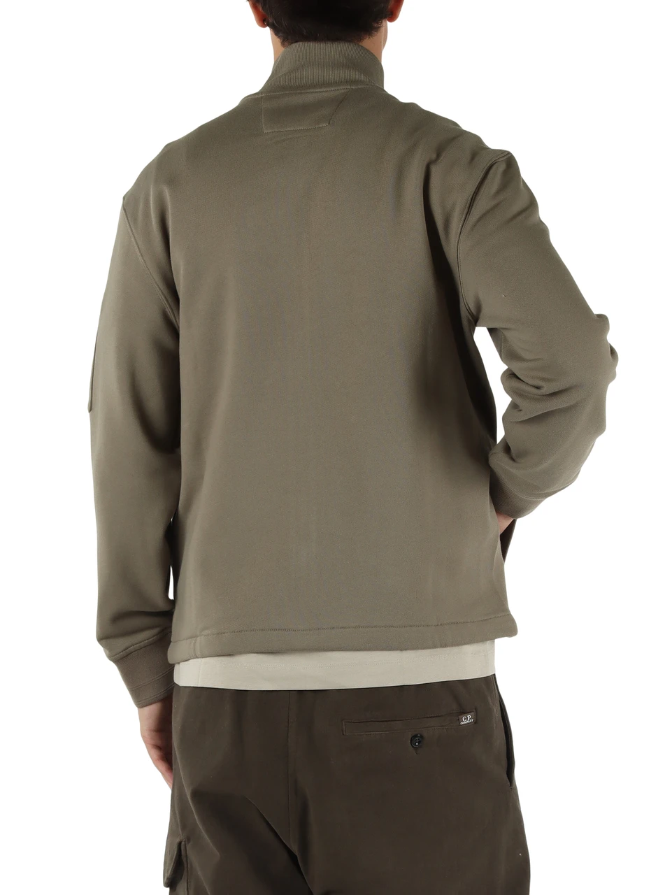 VERDE | Felpa con zip in fleece di cotone a trama diagonale