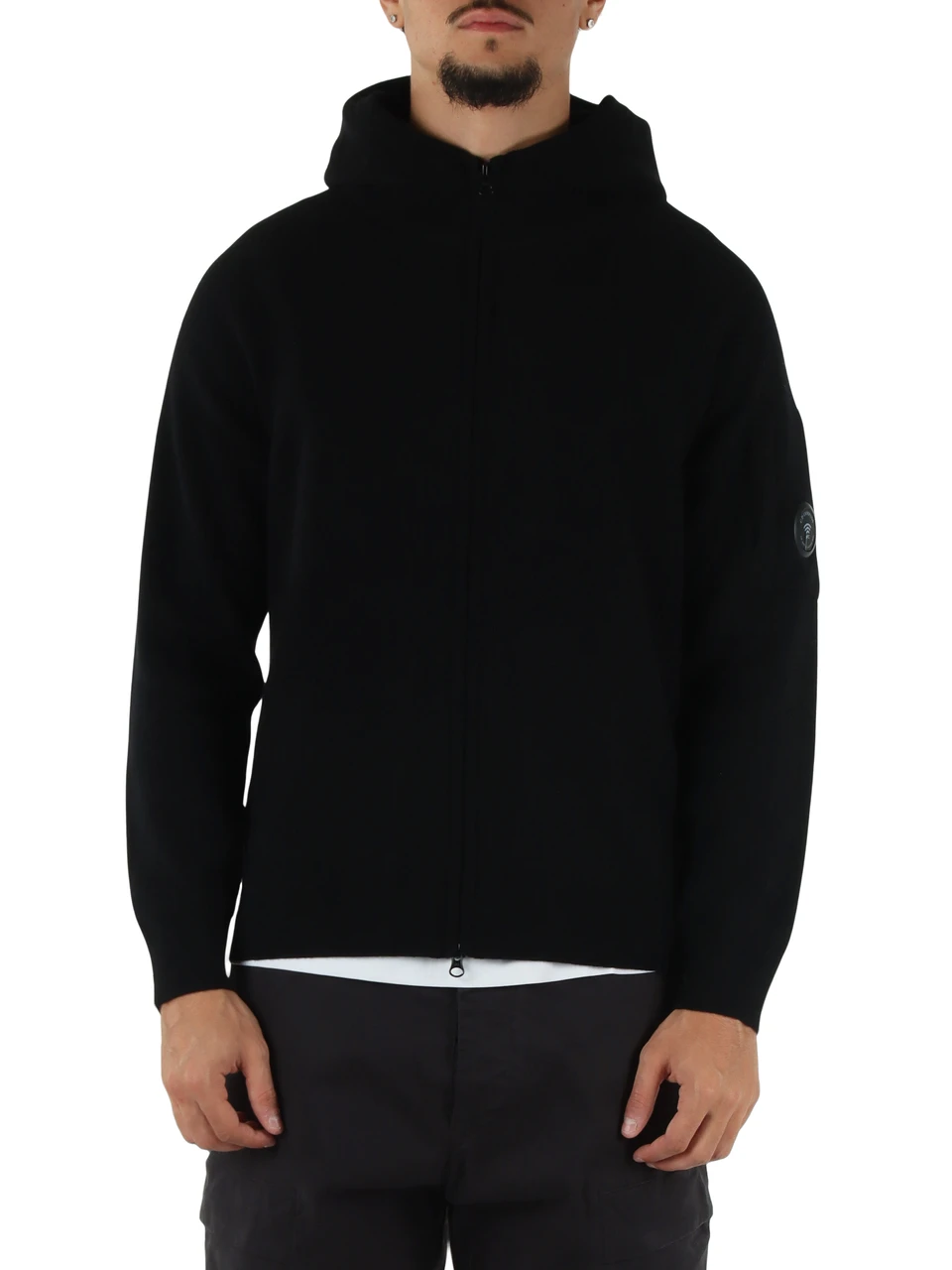 NERO | Cardigan in misto lana con zip e cappuccio