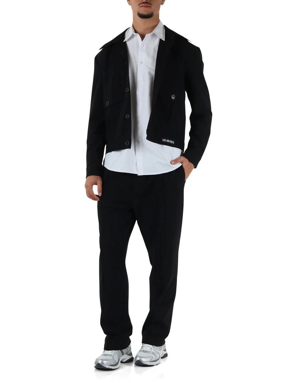NERO | Pantalone stile sportivo LABEL in tessuto stretch