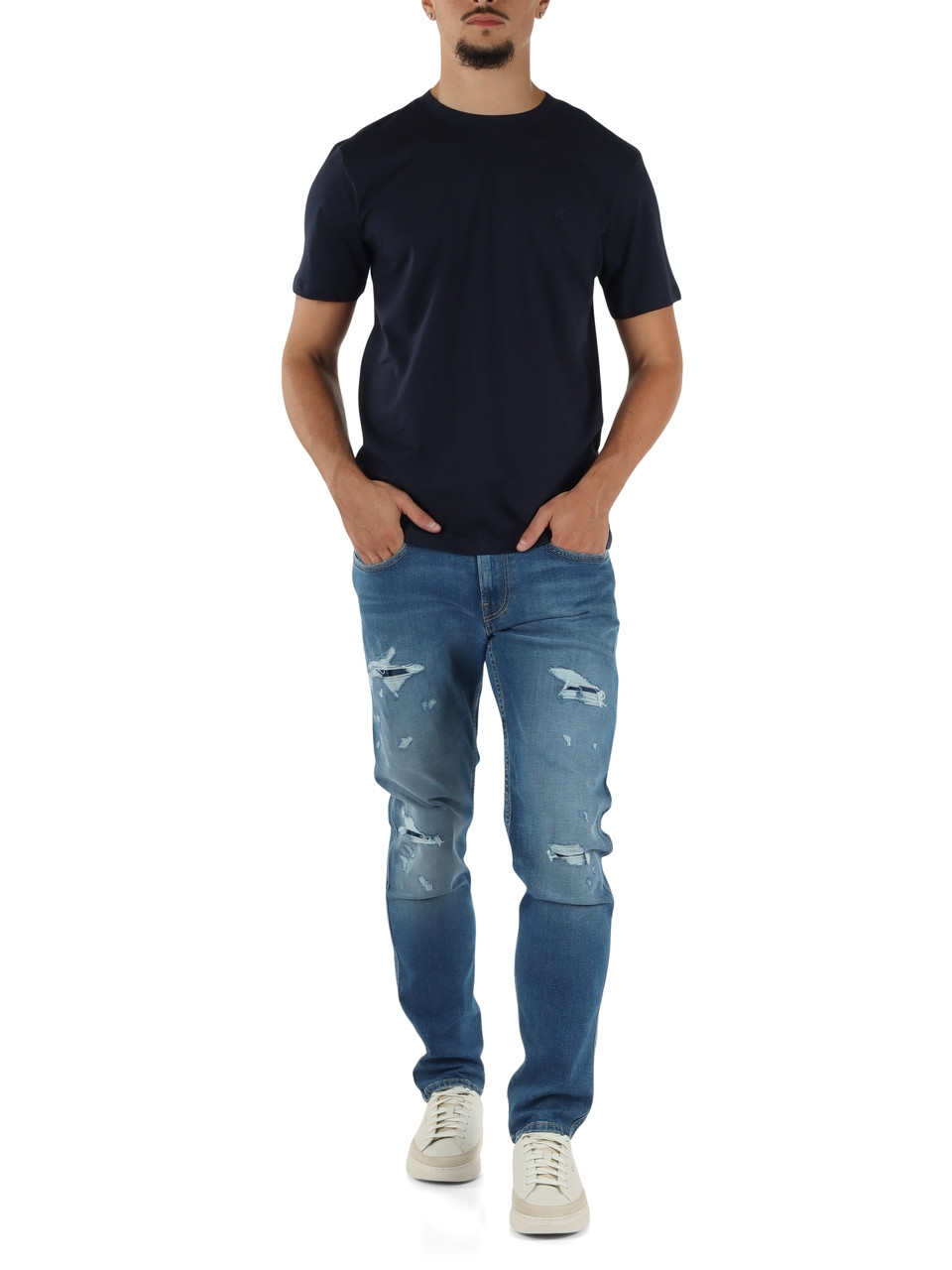 BLU SCURO | T-shirt in cotone con stampa logo a rilievo