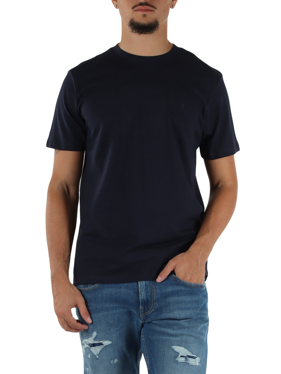 BLU SCURO | T-shirt in cotone con stampa logo a rilievo