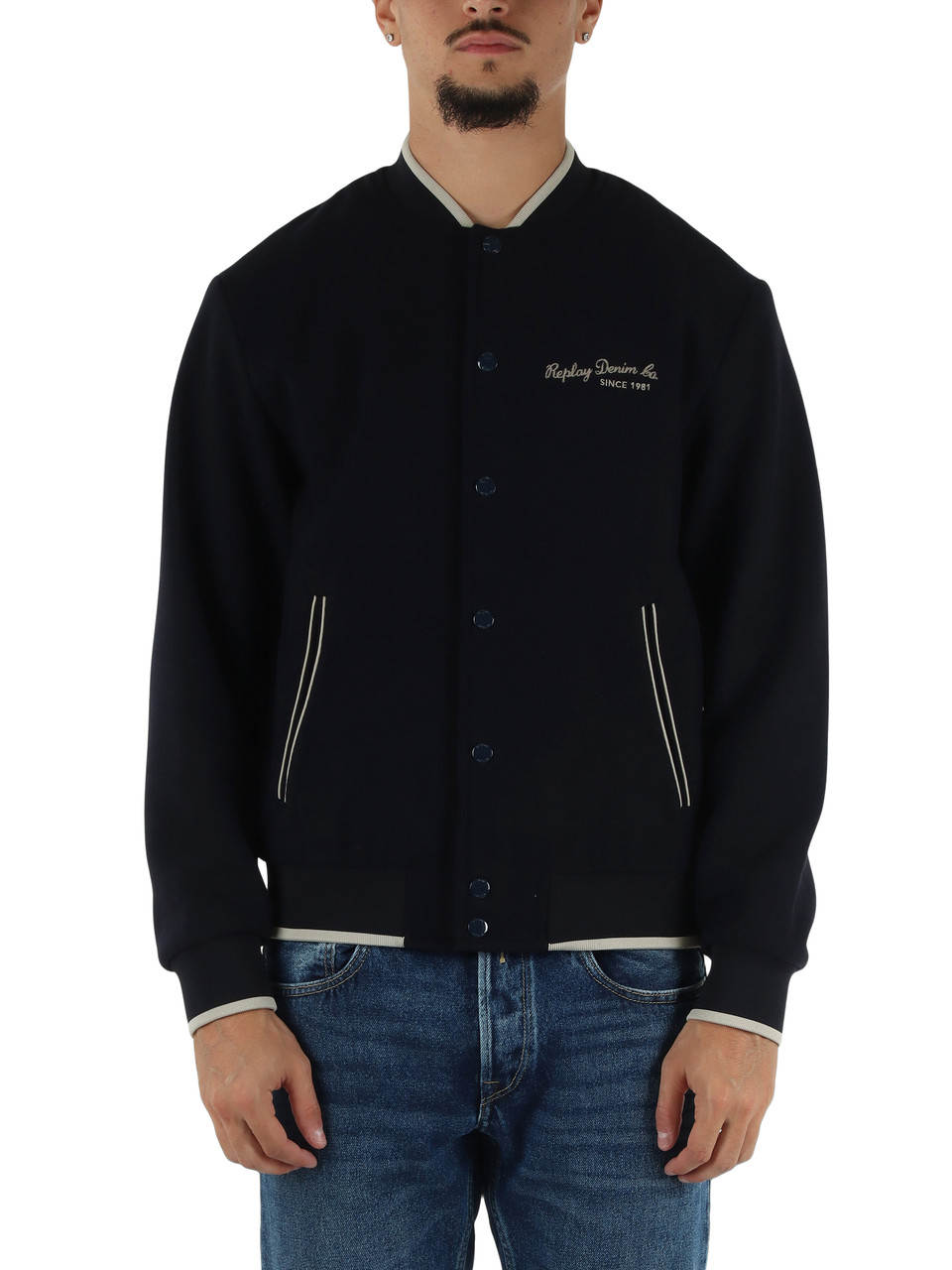 BLU SCURO | Bomber in misto lana e viscosa