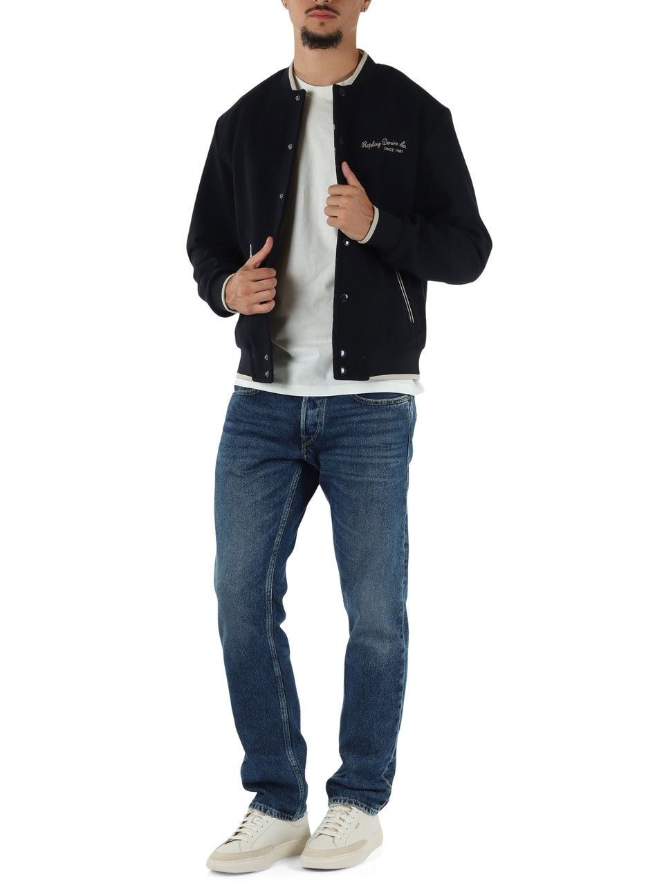 BLU SCURO | Bomber in misto lana e viscosa