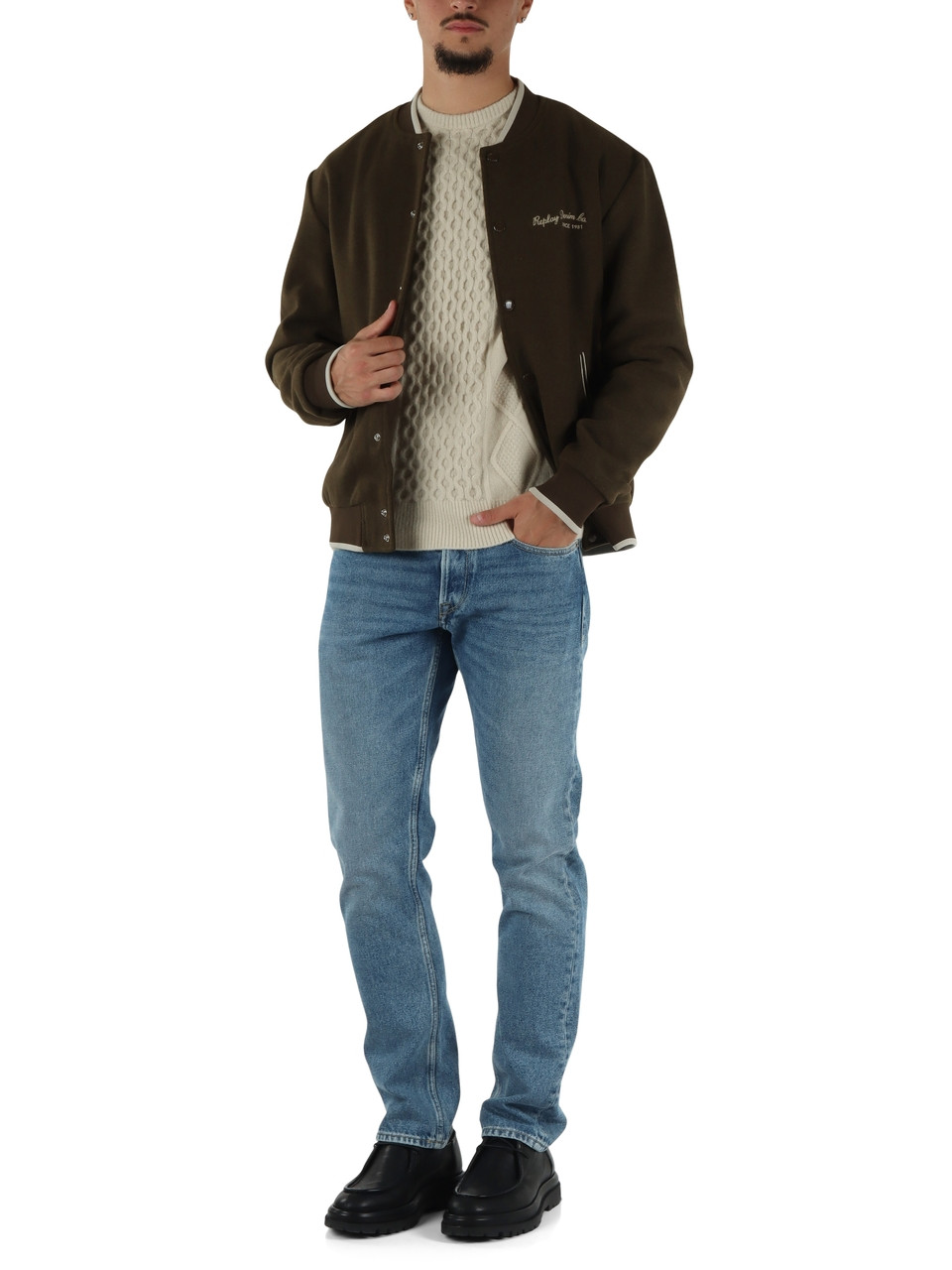 MARRONE | Bomber in misto lana e viscosa