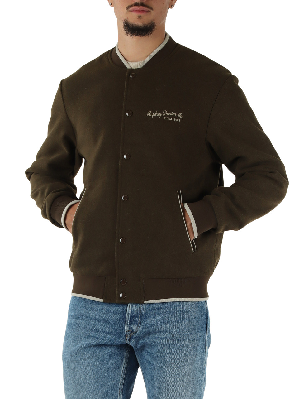 MARRONE | Bomber in misto lana e viscosa