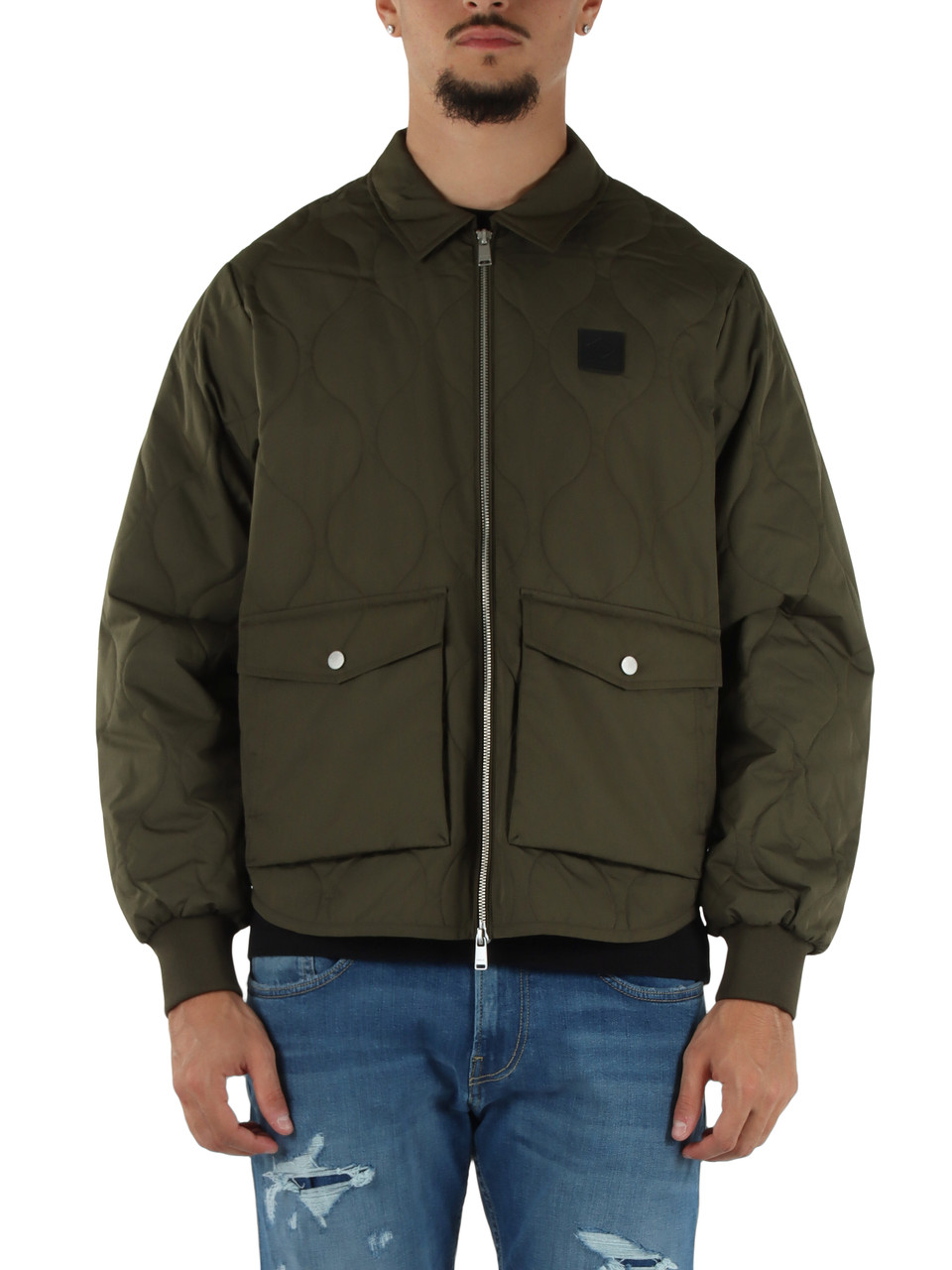 VERDE MILITARE | Giacca trapuntata leggera con patch logo