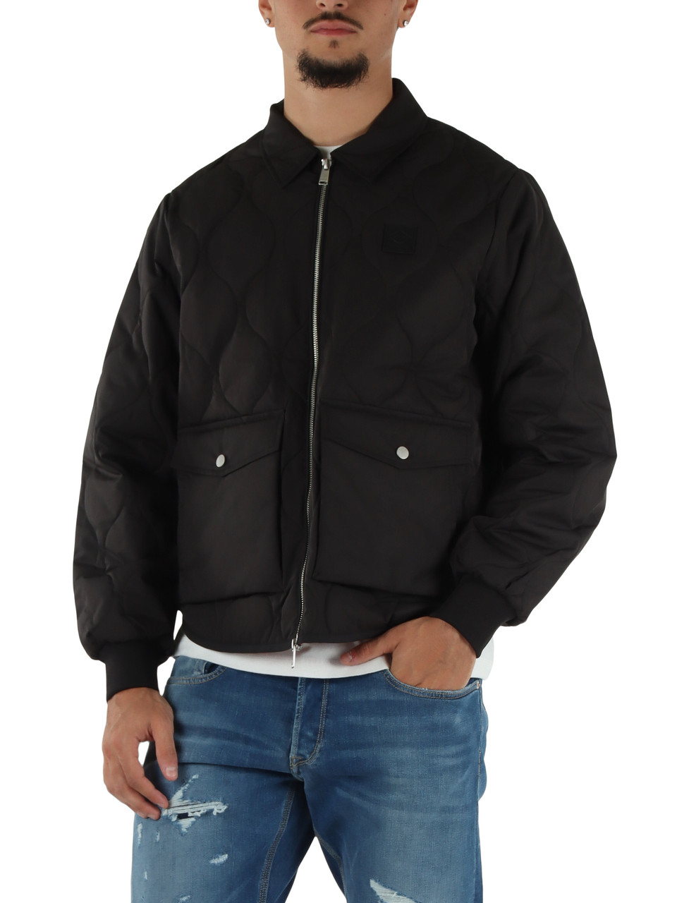 NERO | Giacca trapuntata leggera con patch logo