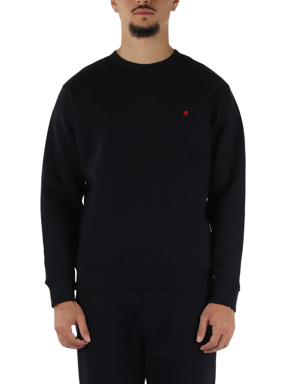 BLU SCURO | Felpa girocollo in cotone con ricamo logo