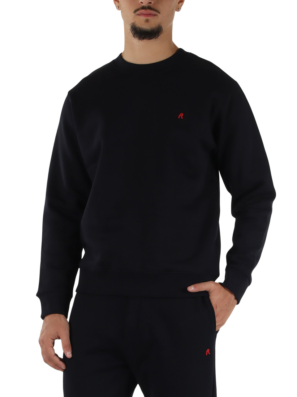 BLU SCURO | Felpa girocollo in cotone con ricamo logo