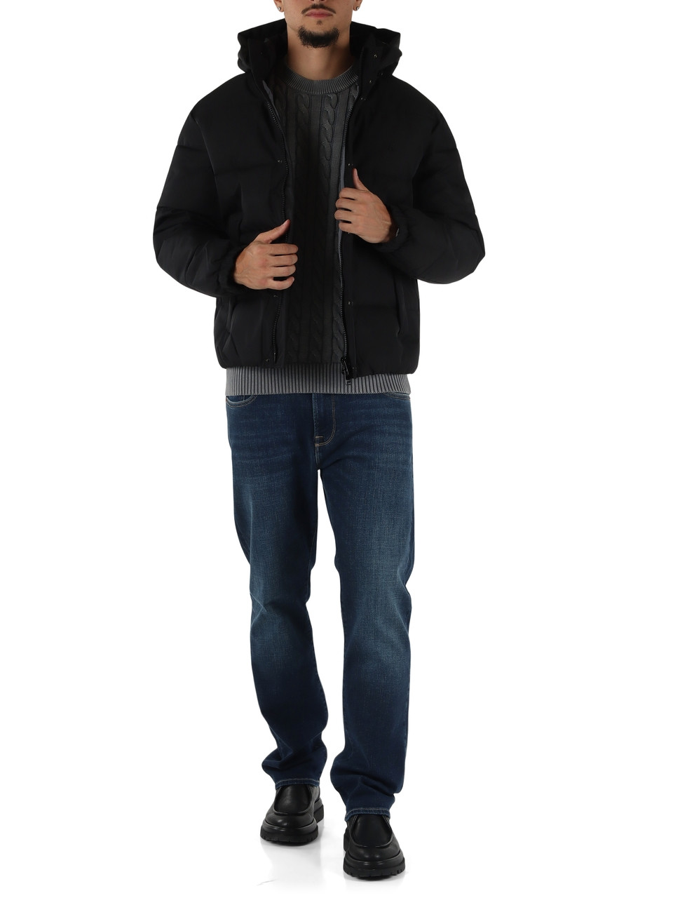 GRIGIO | Maglia girocollo in cotone a trecce