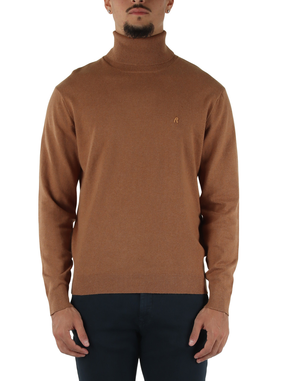 MARRONE CHIARO | Maglia collo alto in cotone e cashmere