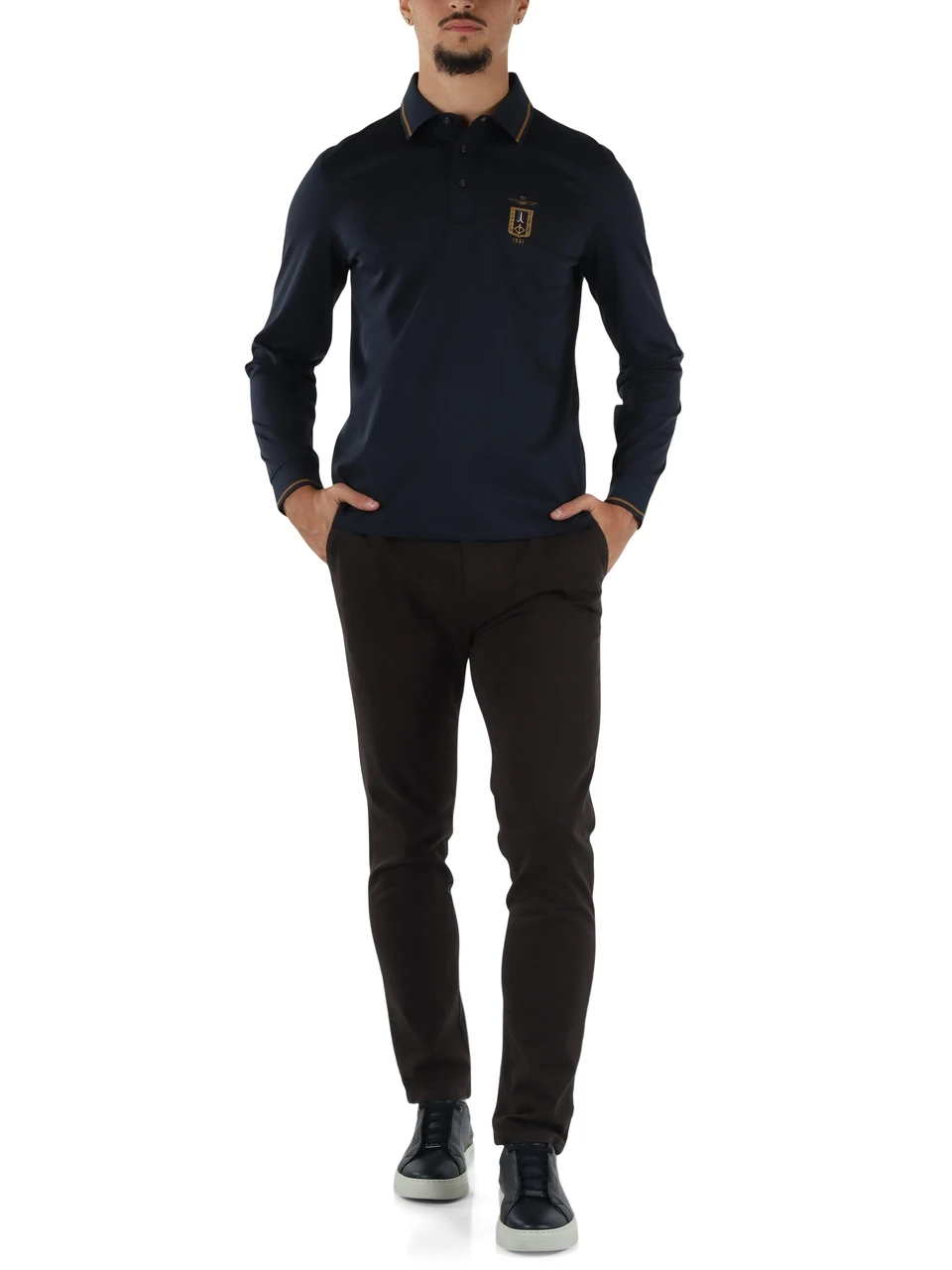 BLU SCURO | Polo manica lunga regular fit in cotone