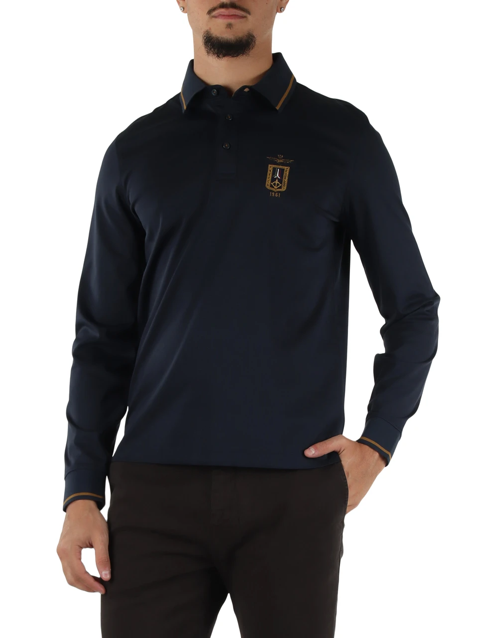 BLU SCURO | Polo manica lunga regular fit in cotone