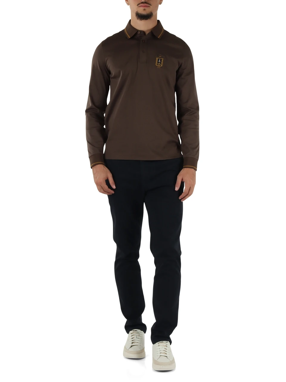 MARRONE | Polo manica lunga regular fit in cotone
