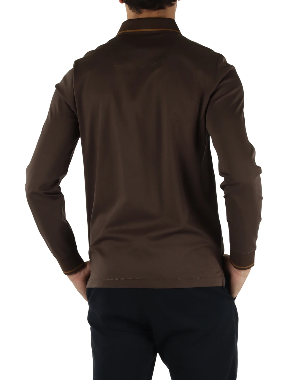 MARRONE | Polo manica lunga regular fit in cotone
