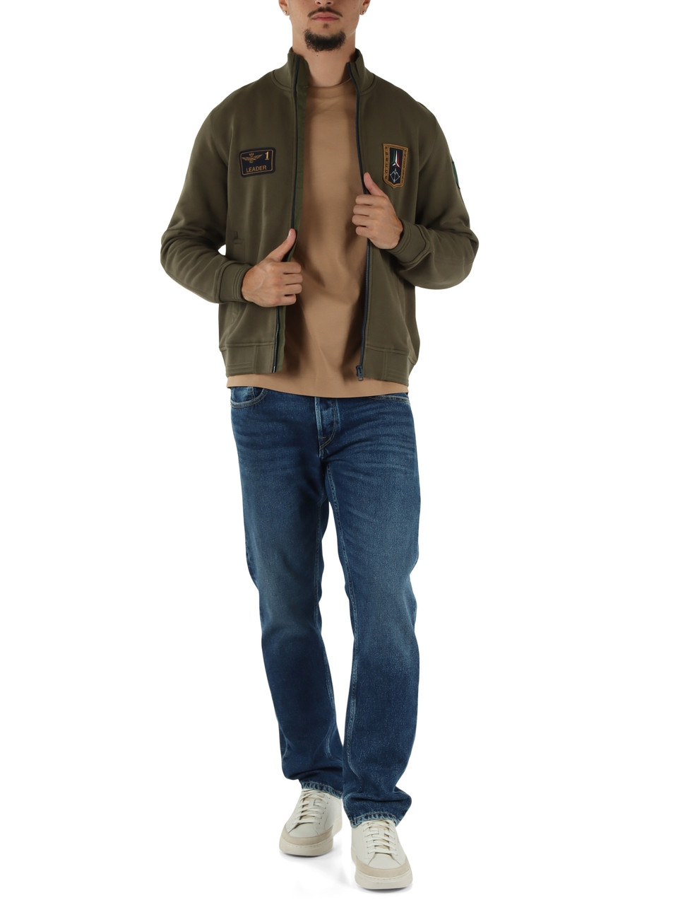 VERDE MILITARE | Felpa regular fit in cotone con zip