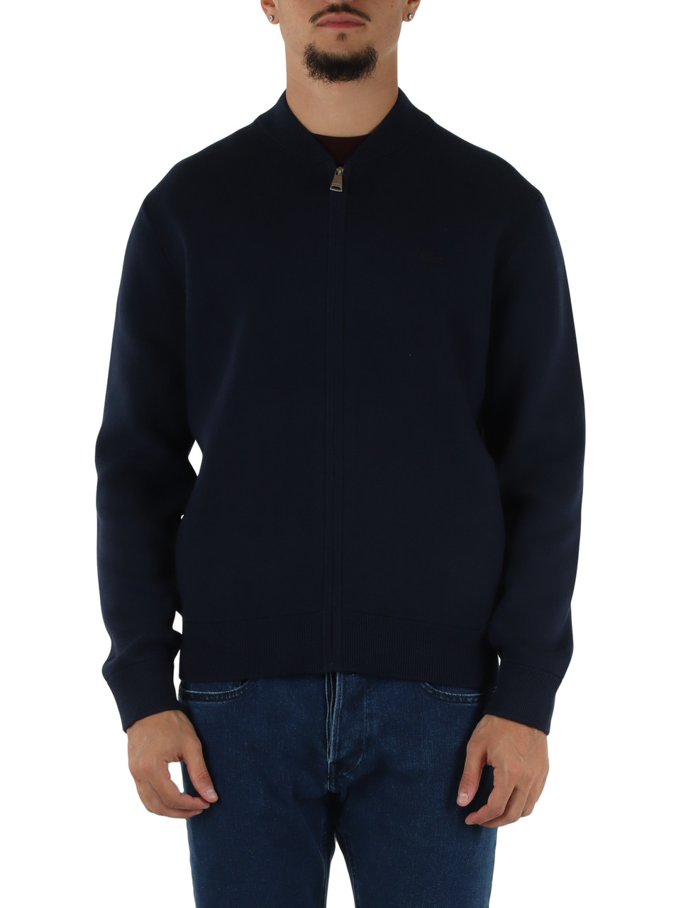 BLU SCURO | Cardigan con zip in lana e cotone Classic fit