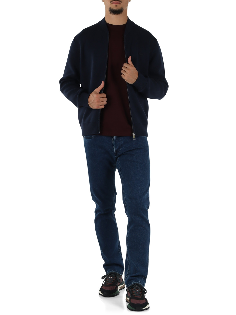 BLU SCURO | Cardigan con zip in lana e cotone Classic fit