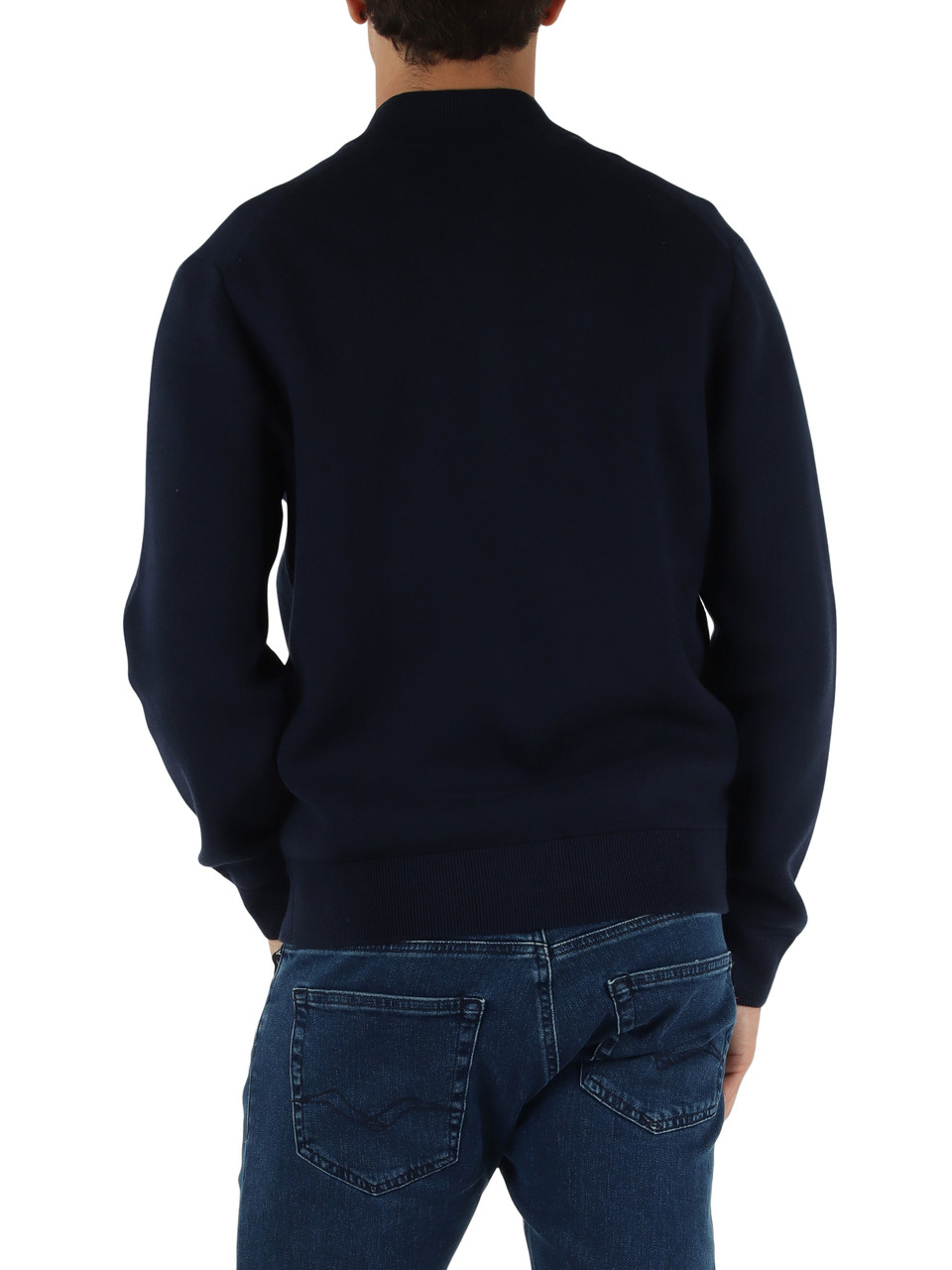 BLU SCURO | Cardigan con zip in lana e cotone Classic fit
