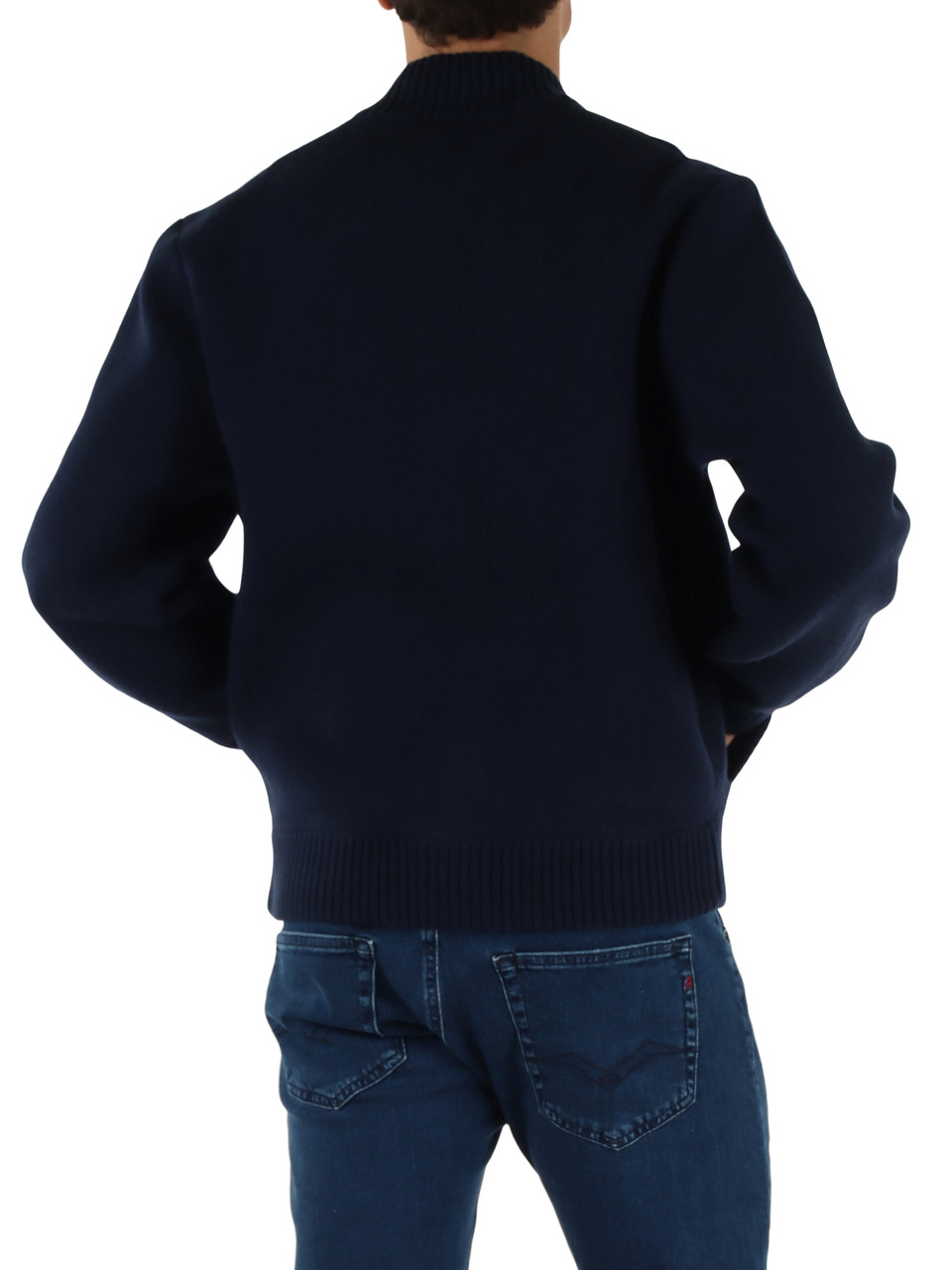 BLU SCURO | Cardigan pesante in misto lana modello bomber