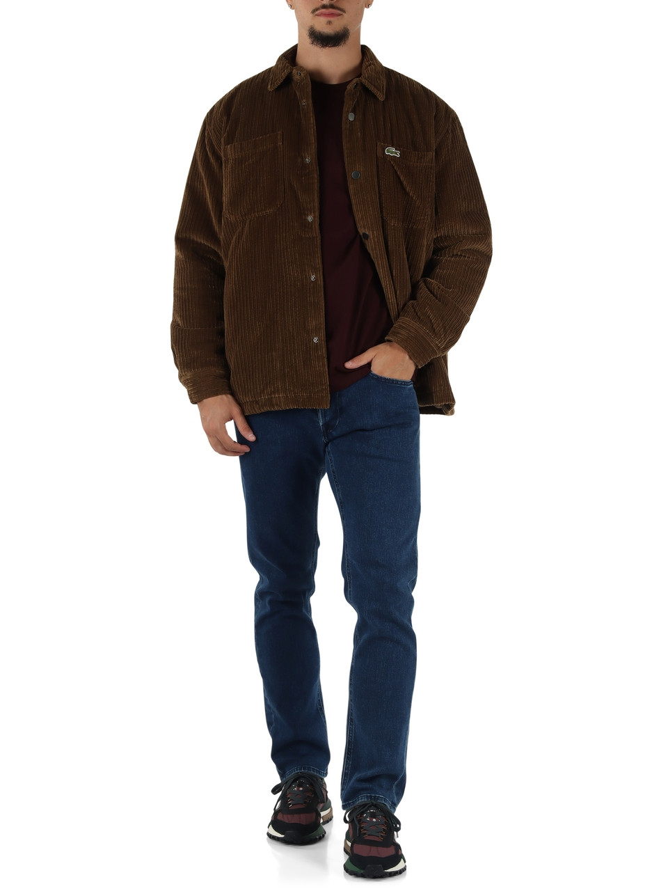 MARRONE | Overshirt imbottita in velluto a coste