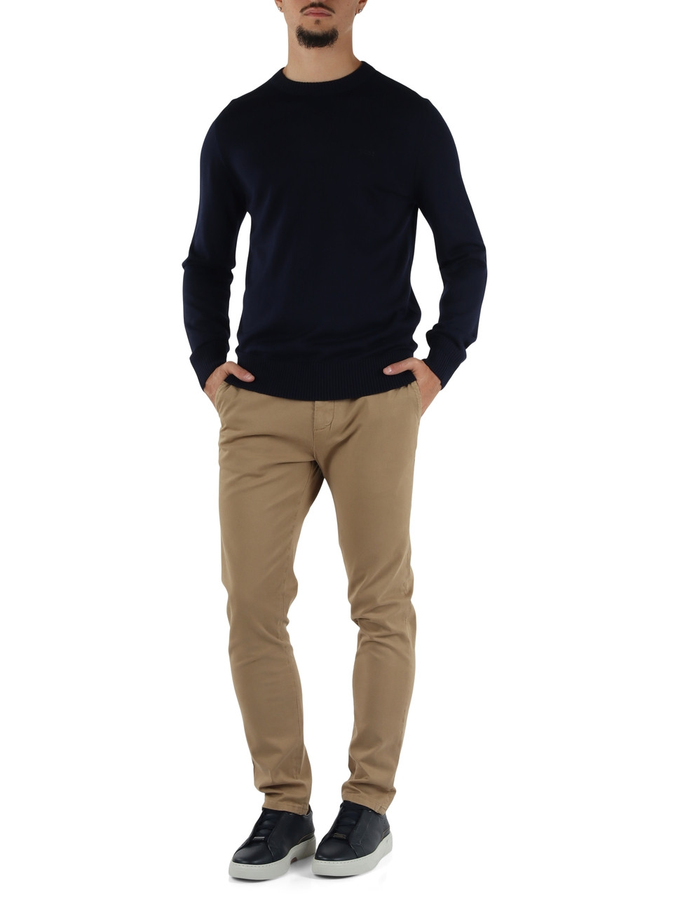 BLU SCURO | Maglia girocollo in misto lana vergine