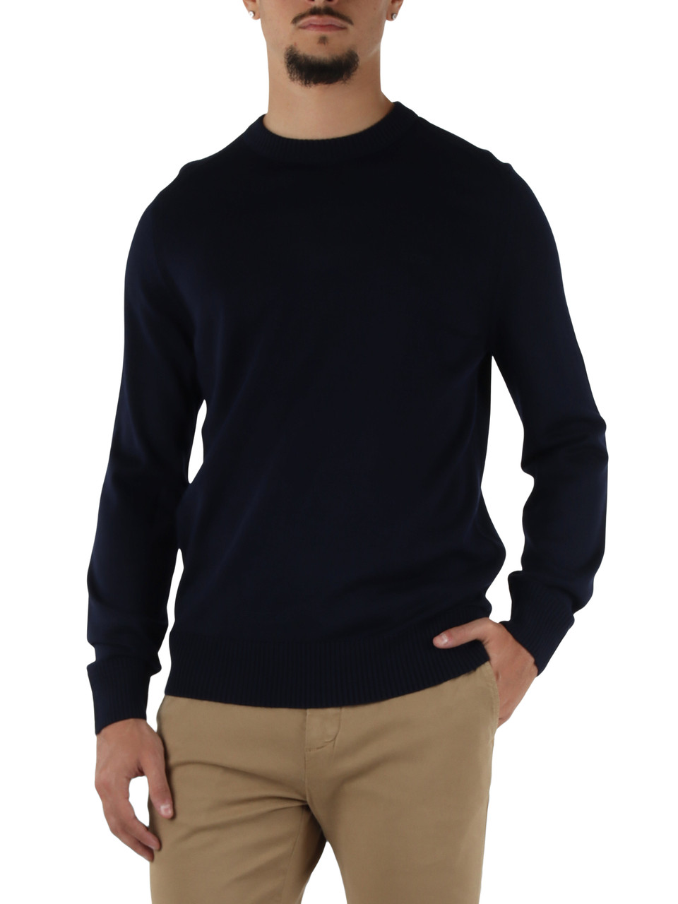 BLU SCURO | Maglia girocollo in misto lana vergine