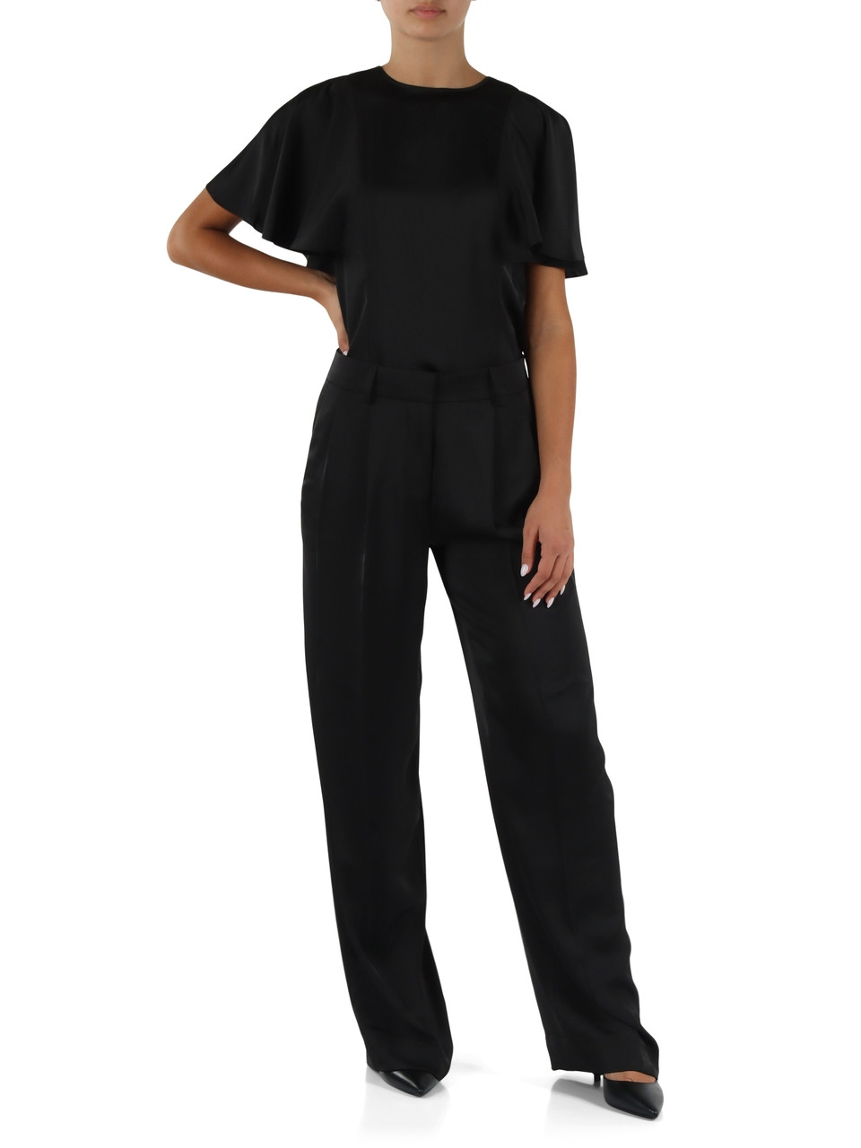 NERO | Blusa in satin con maniche ampie