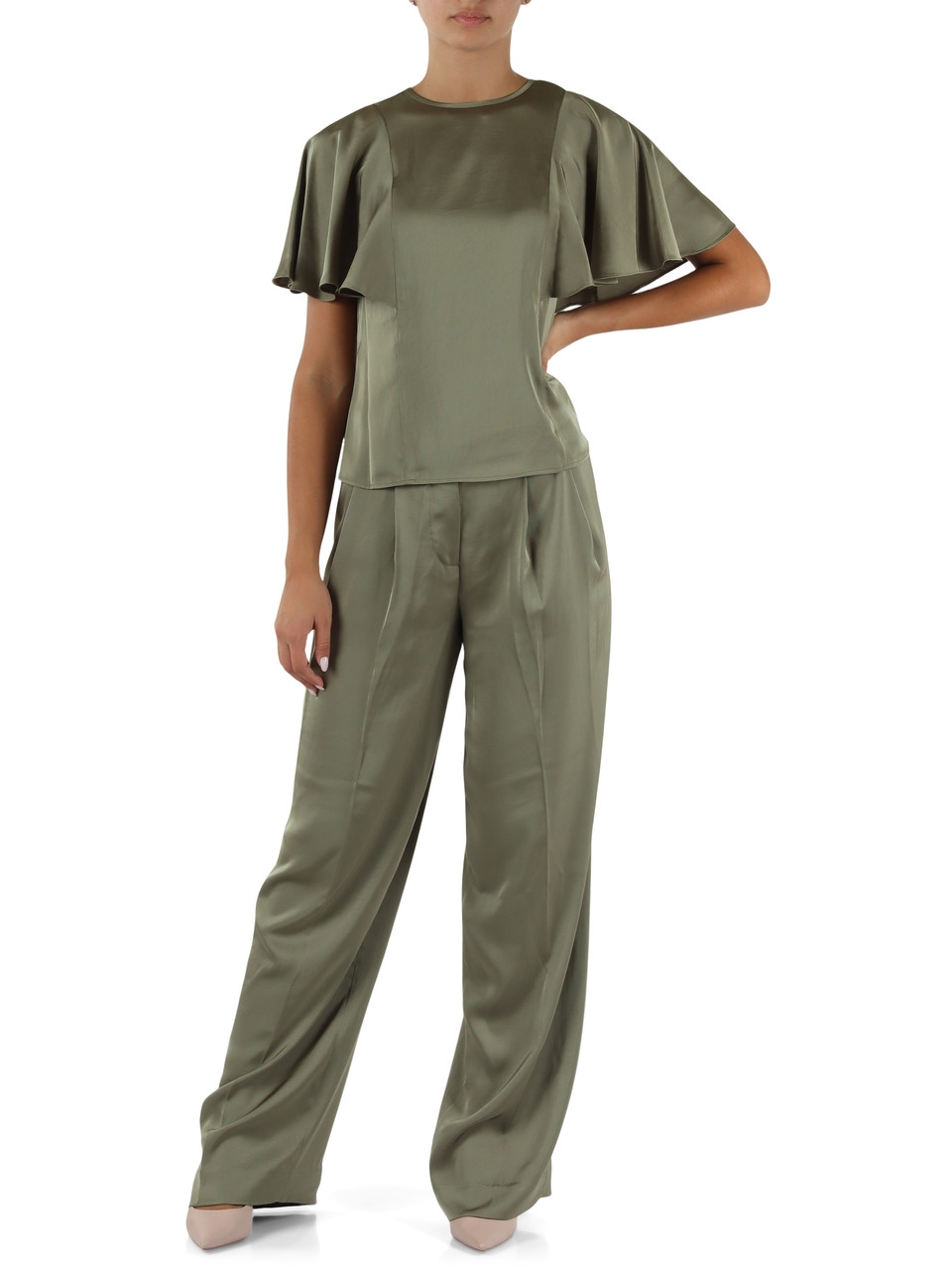 VERDE MILITARE | Blusa in satin con maniche ampie