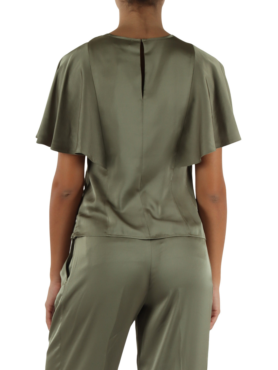 VERDE MILITARE | Blusa in satin con maniche ampie