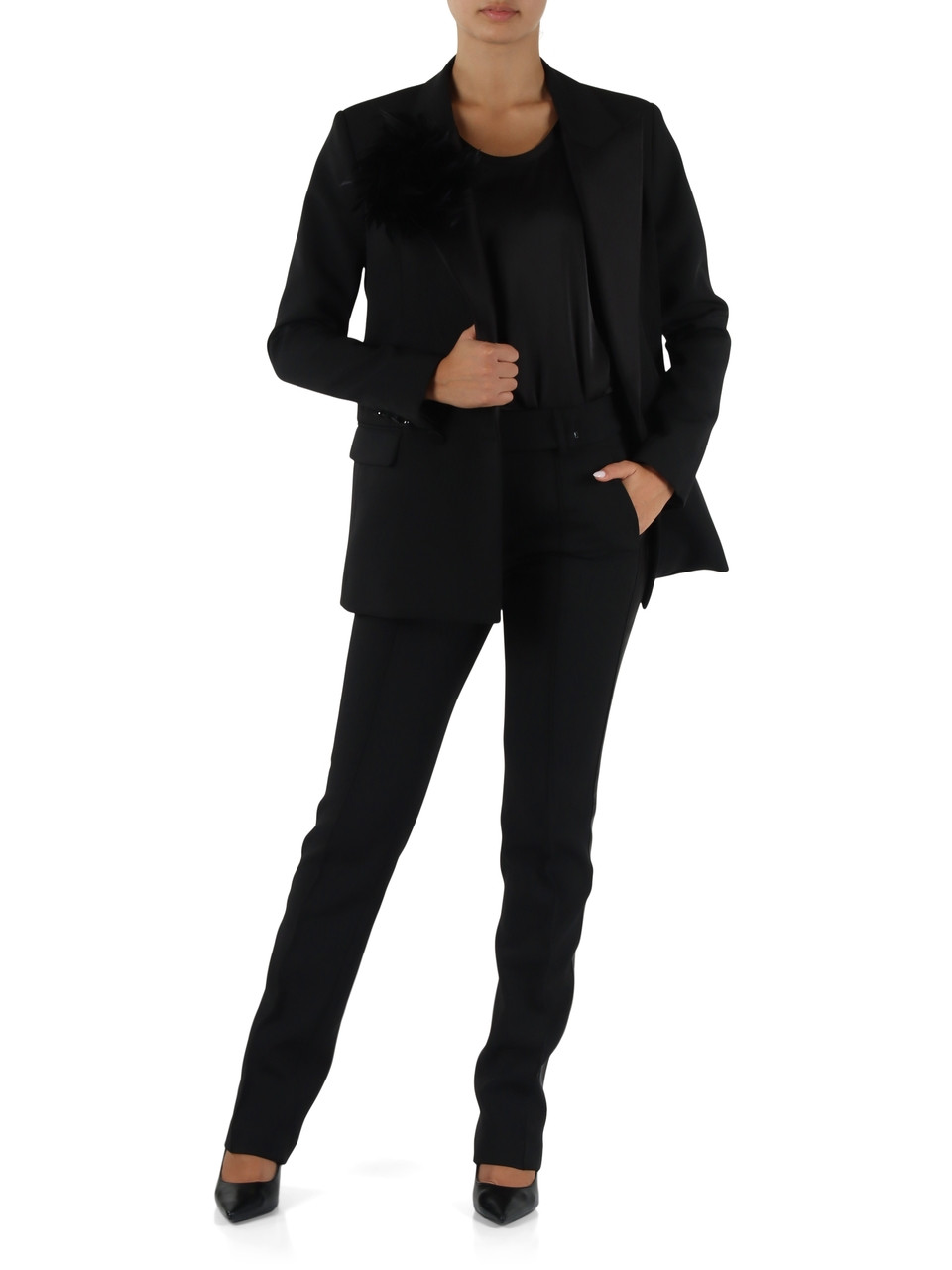 NERO | Pantaloni in crepe stretch con inserti in satin