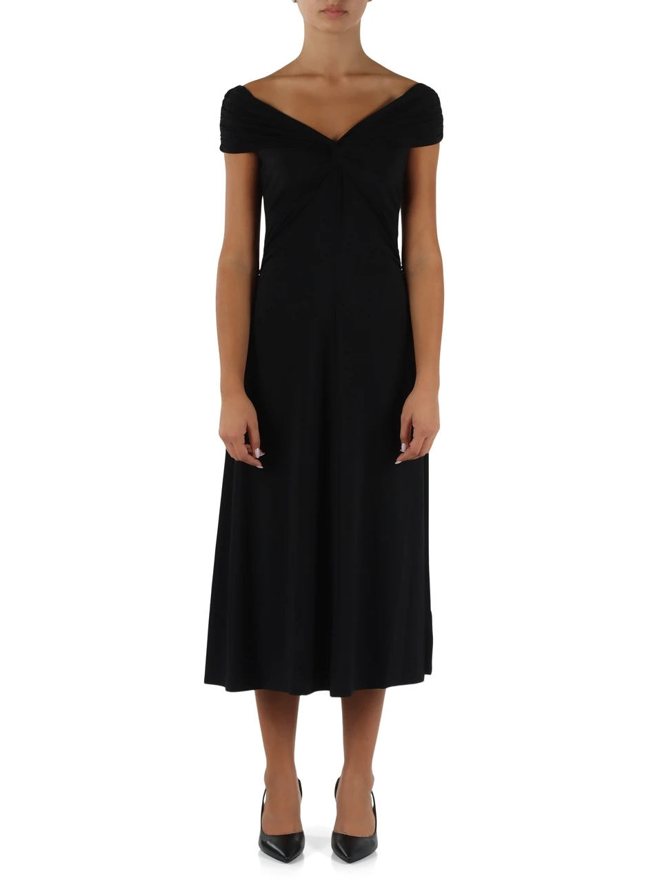 NERO | Abito in jersey stretch con drappeggi