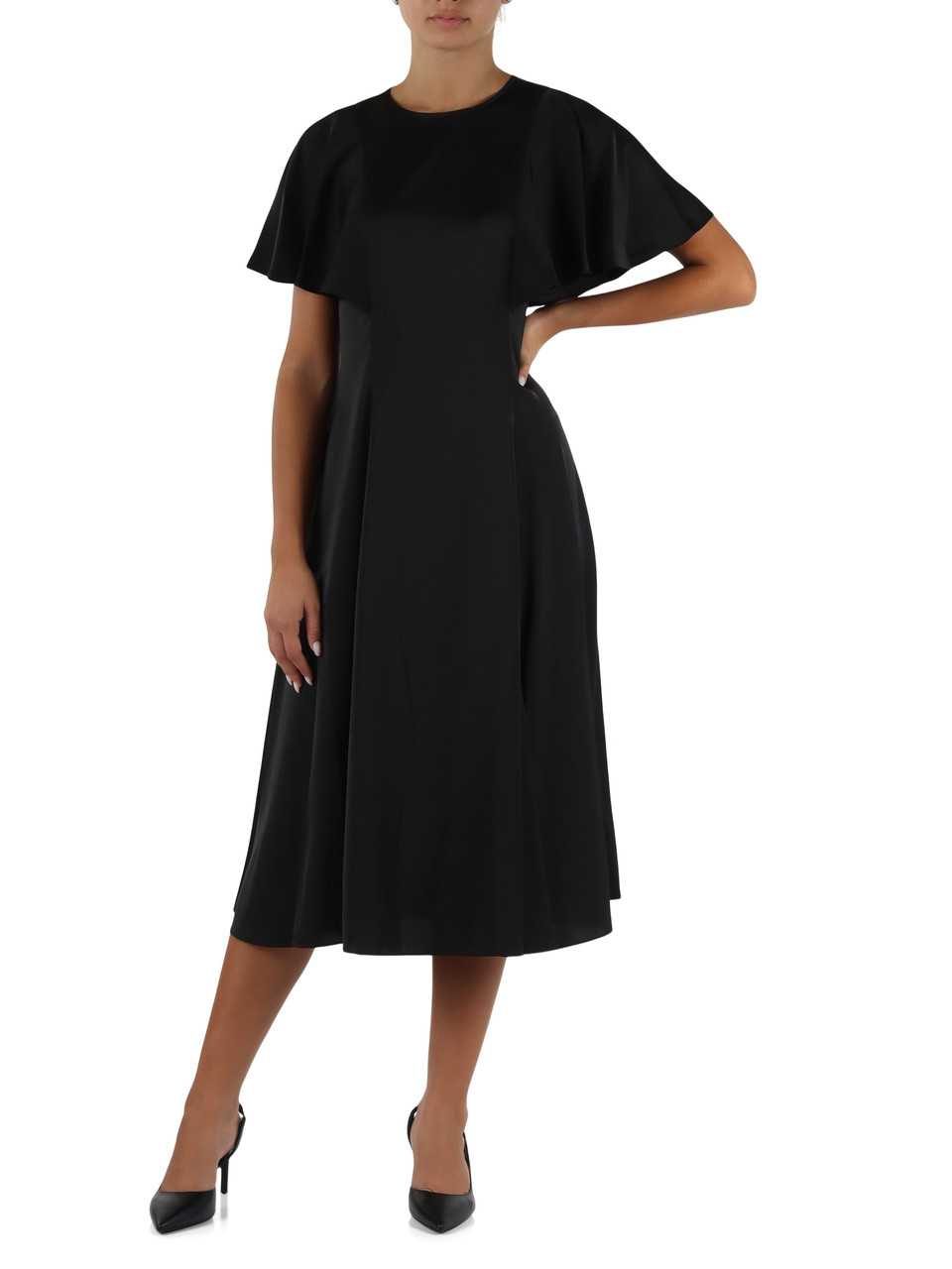 NERO | Abito in satin con maniche a mantella