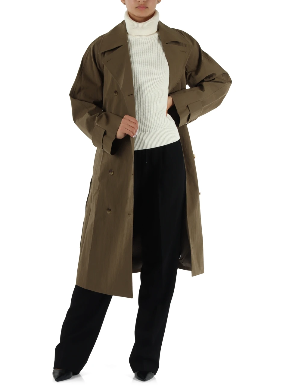 VERDE MILITARE | Trench oversize in misto cotone lavato