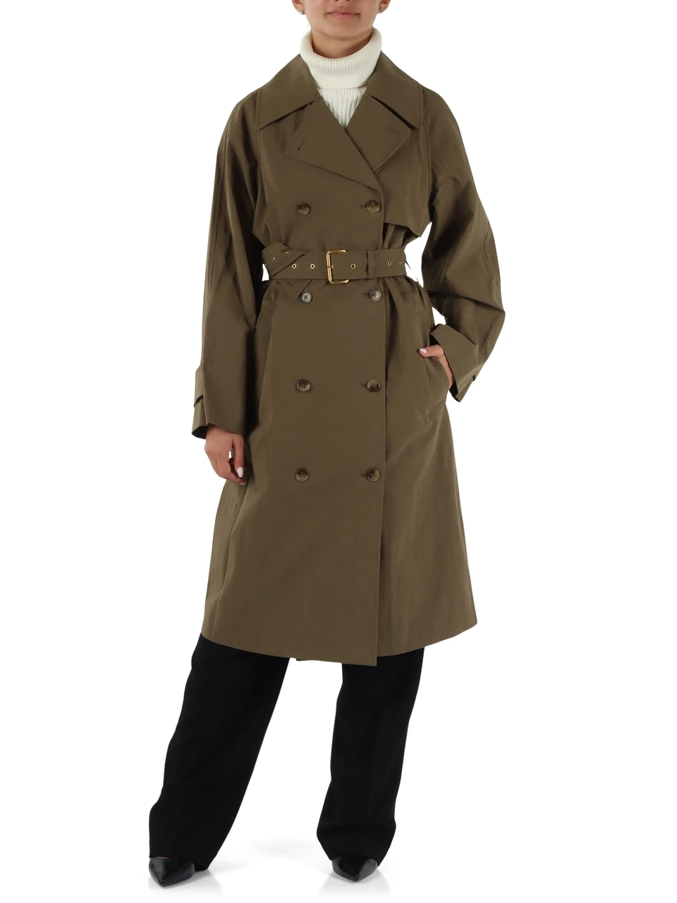 VERDE MILITARE | Trench oversize in misto cotone lavato