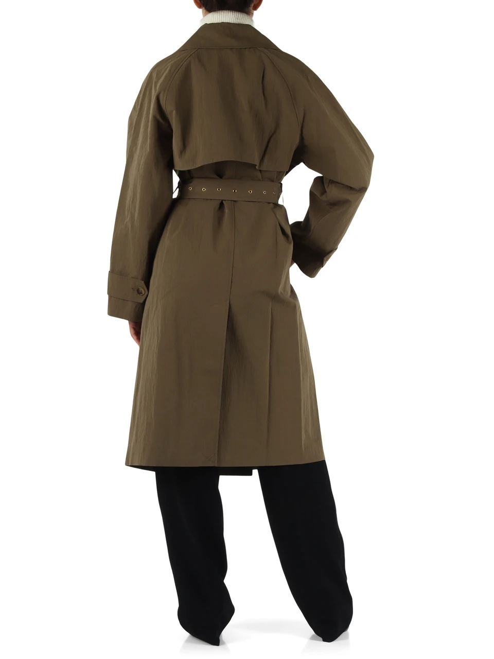 VERDE MILITARE | Trench oversize in misto cotone lavato
