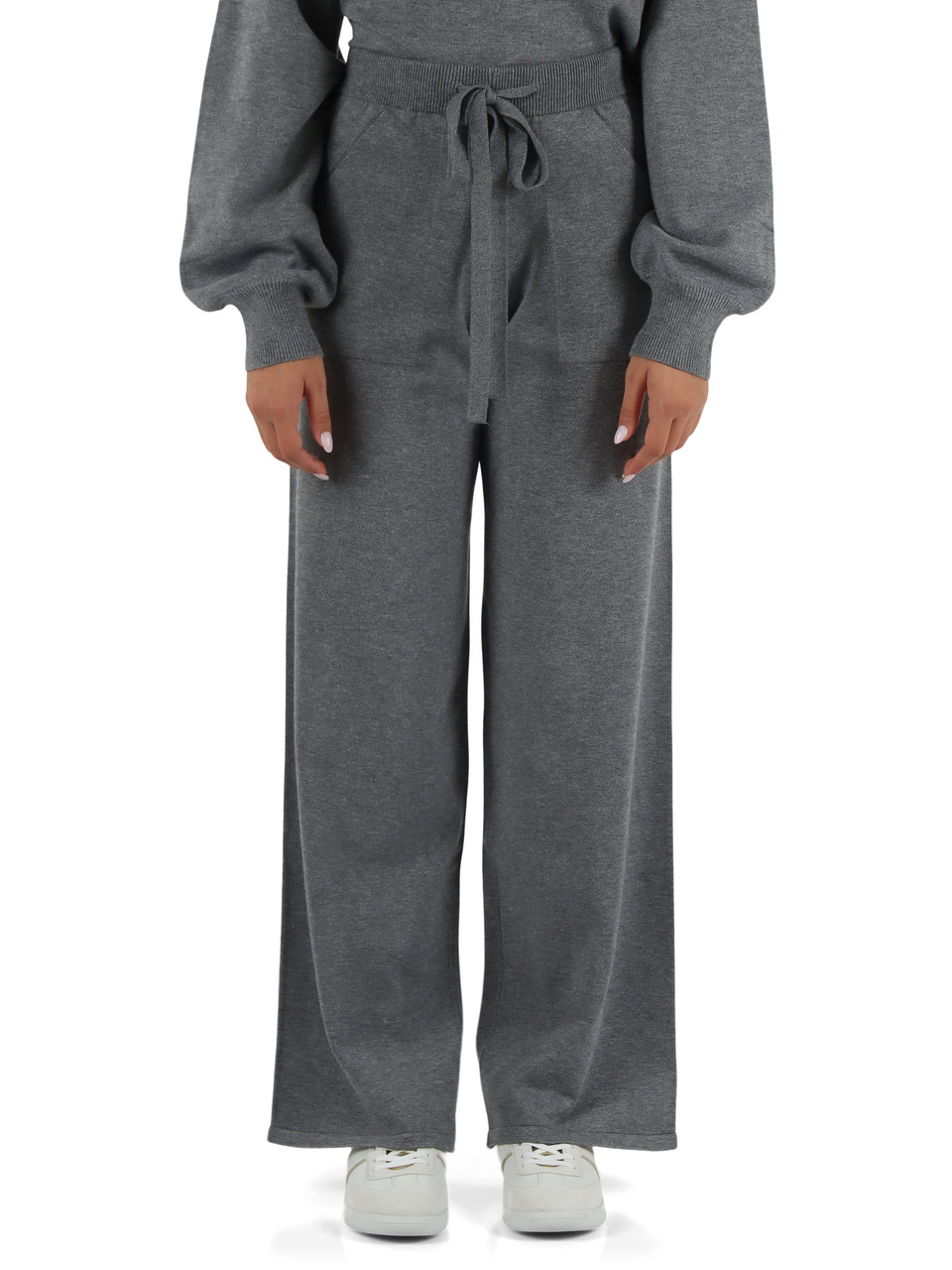 GRIGIO | Pantaloni gamba larga in maglina di misto viscosa