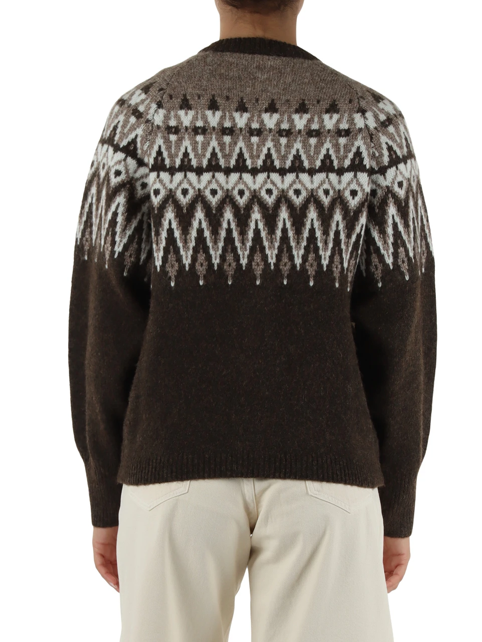 MARRONE | Cardigan in misto lana e alpaca con motivo decorativo