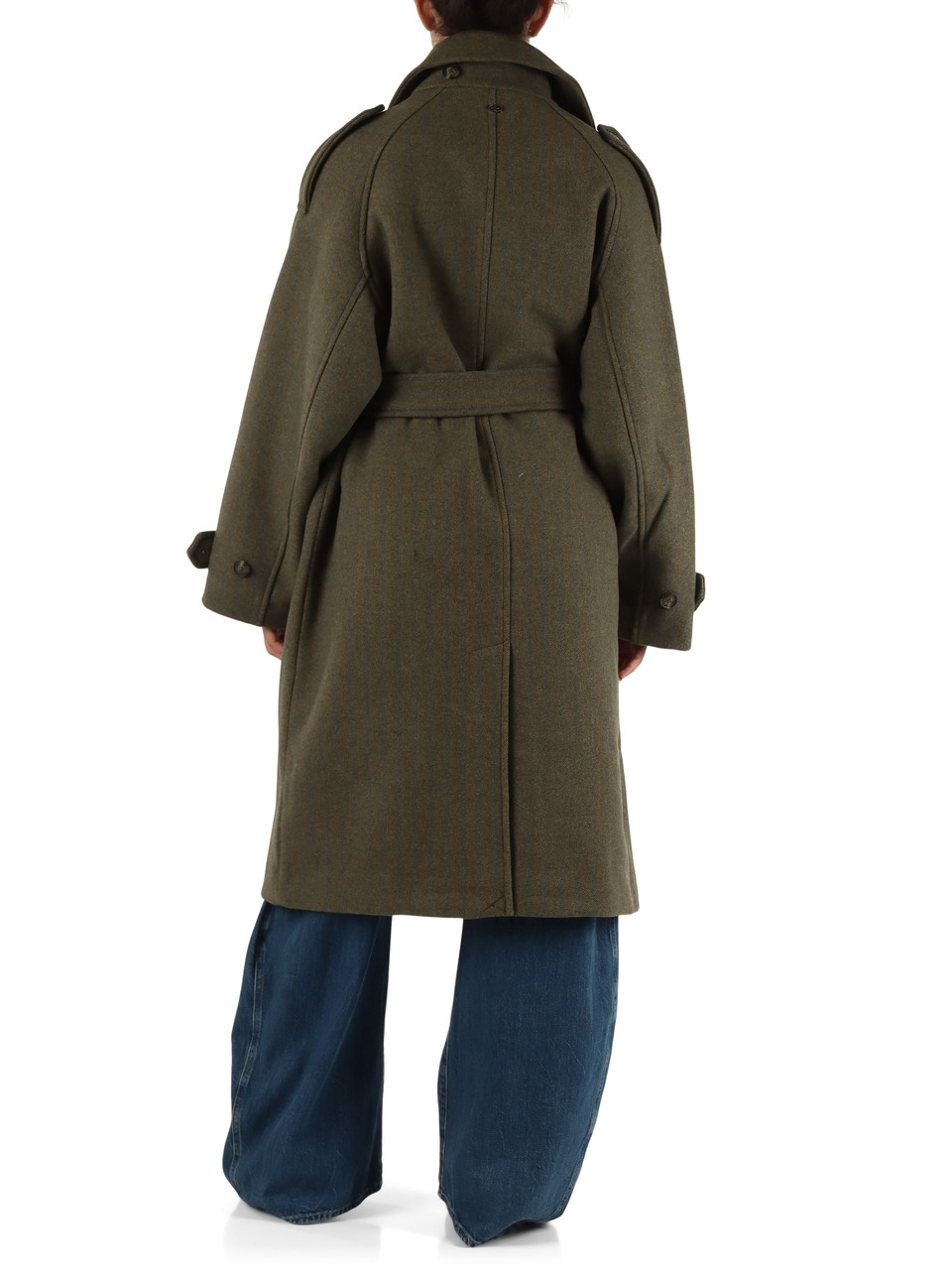 VERDE MILITARE | Cappotto con cintura in misto lana melton