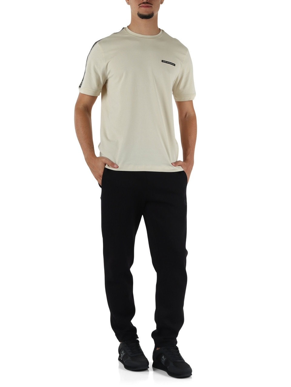 BEIGE | T-shirt in cotone stretch regular fit con patch logo