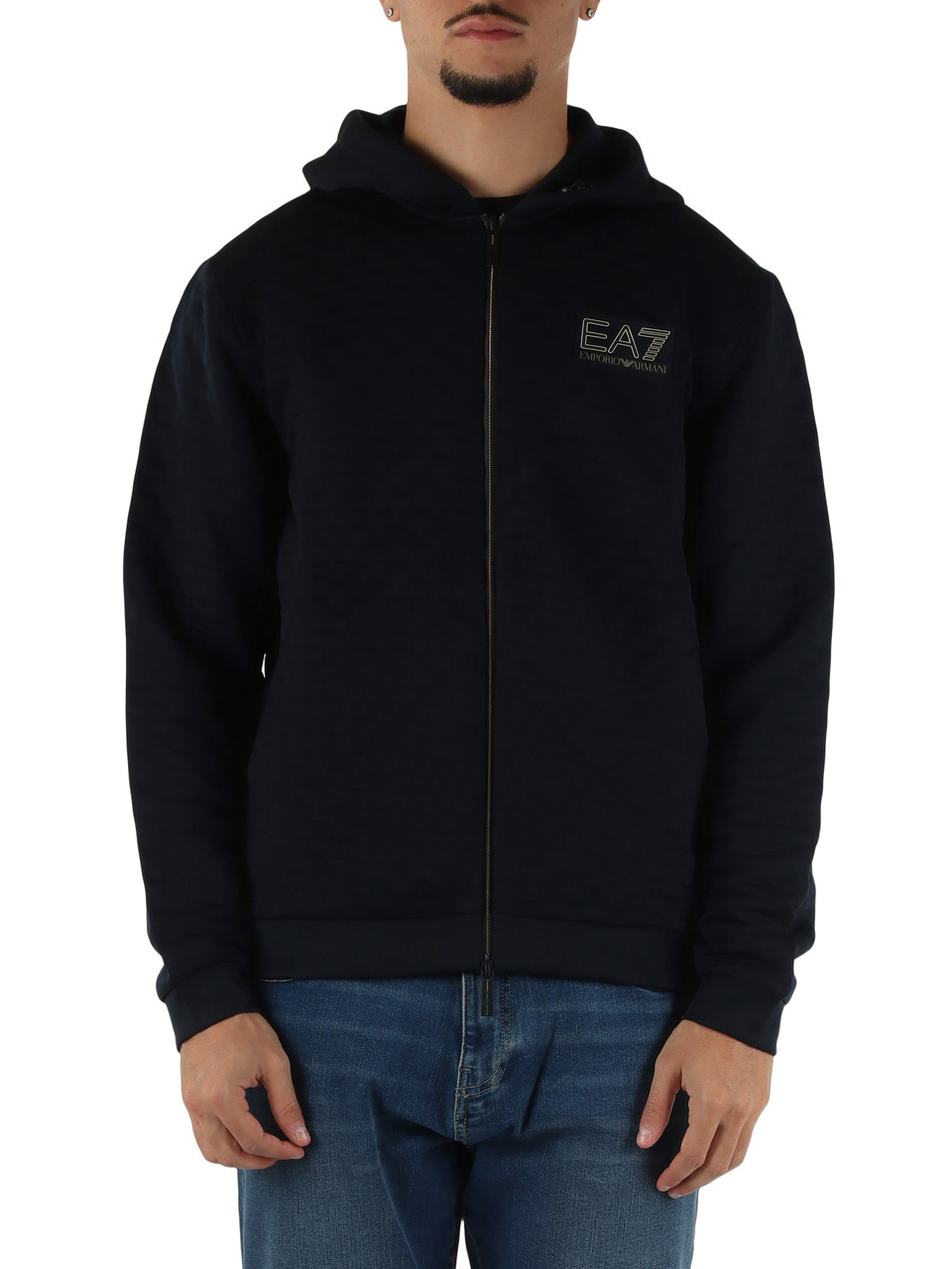 BLU SCURO | Felpa Premium Label regular fit con zip e cappuccio