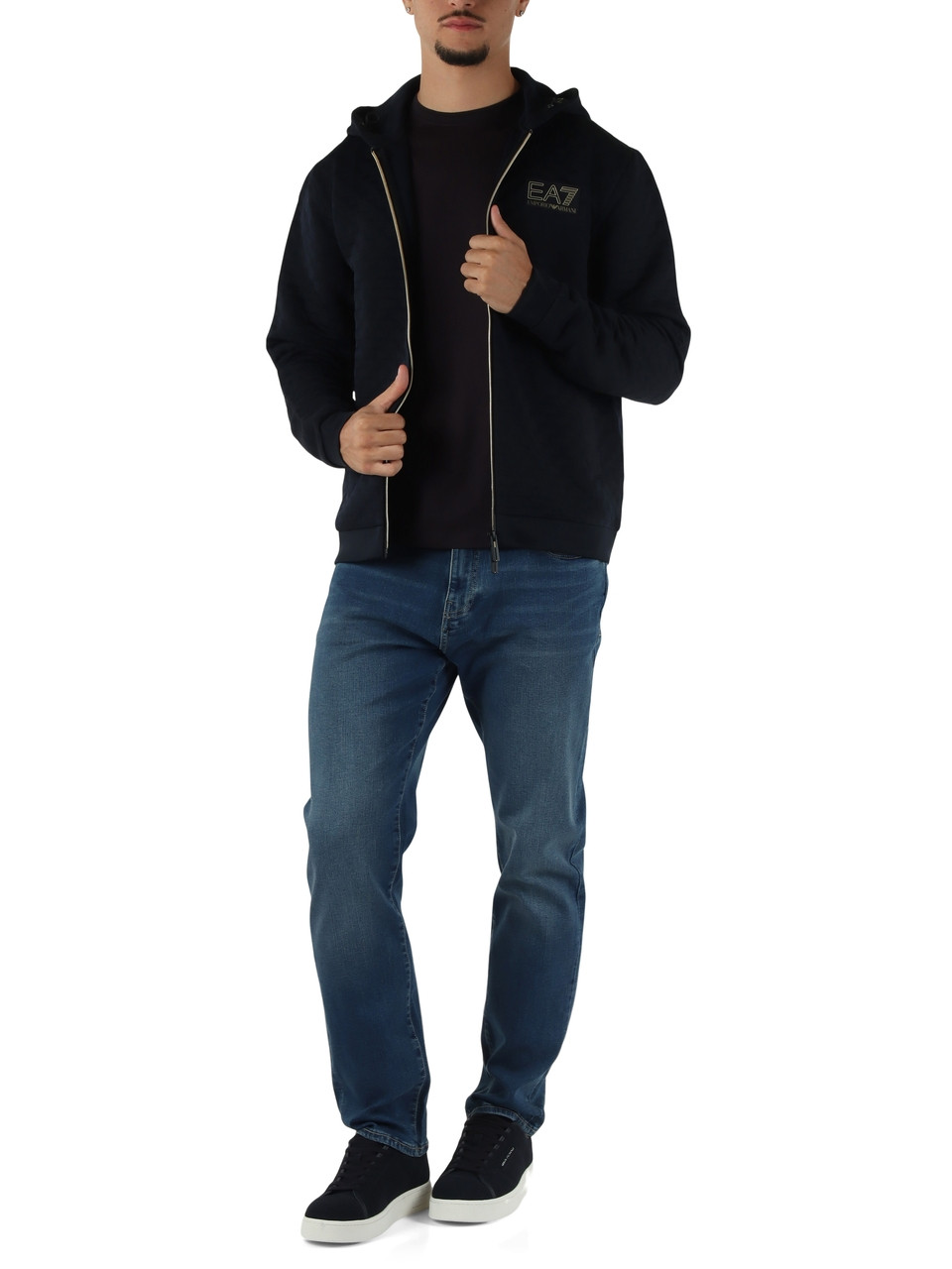 BLU SCURO | Felpa Premium Label regular fit con zip e cappuccio