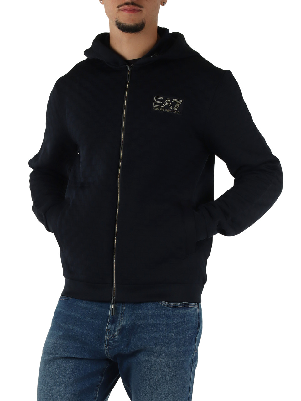 BLU SCURO | Felpa Premium Label regular fit con zip e cappuccio