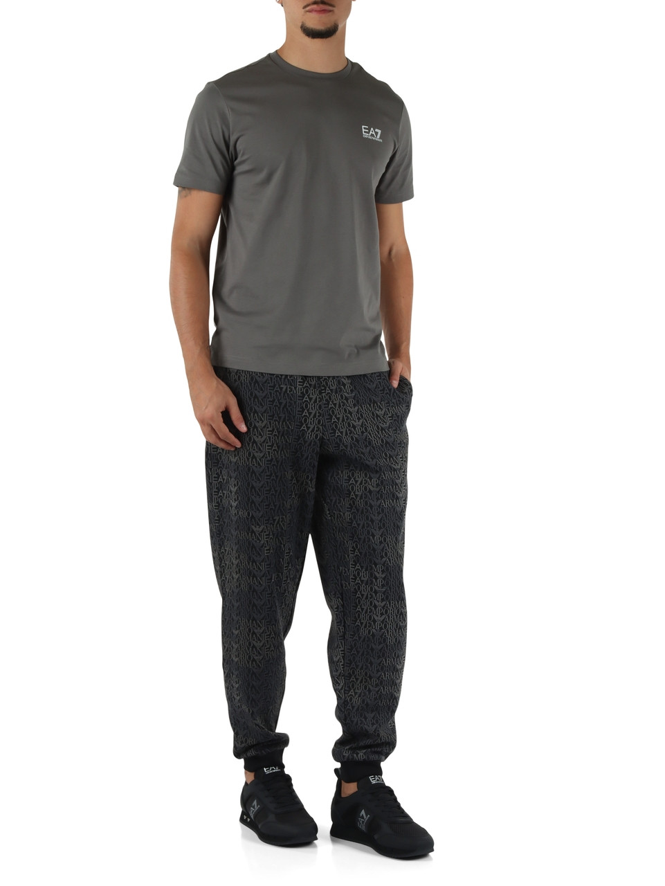 GRIGIO | T-shirt in cotone slim fit con stampa logo a rilievo