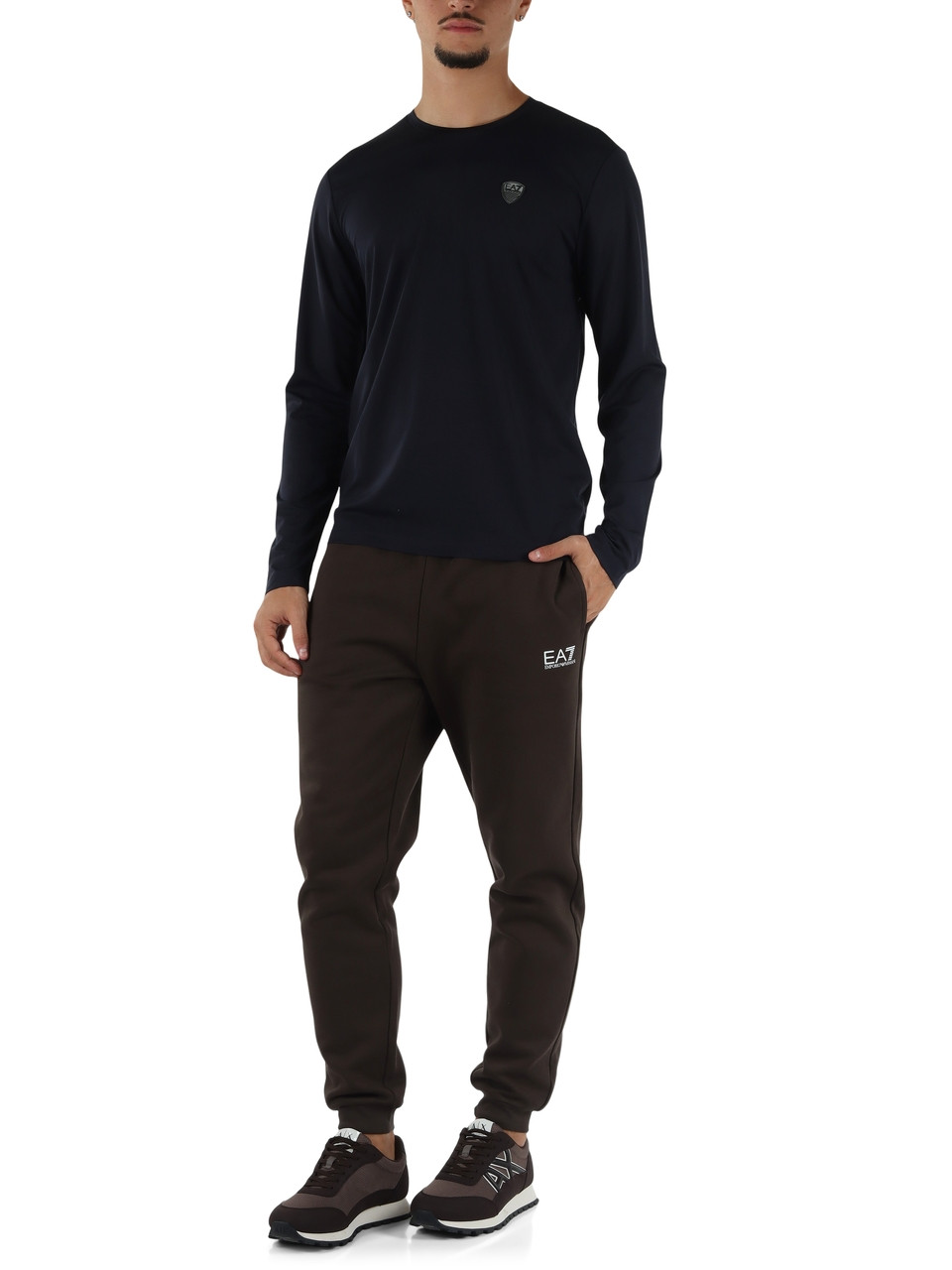 BLU SCURO | T-shirt slim fit manica lunga in misto viscosa