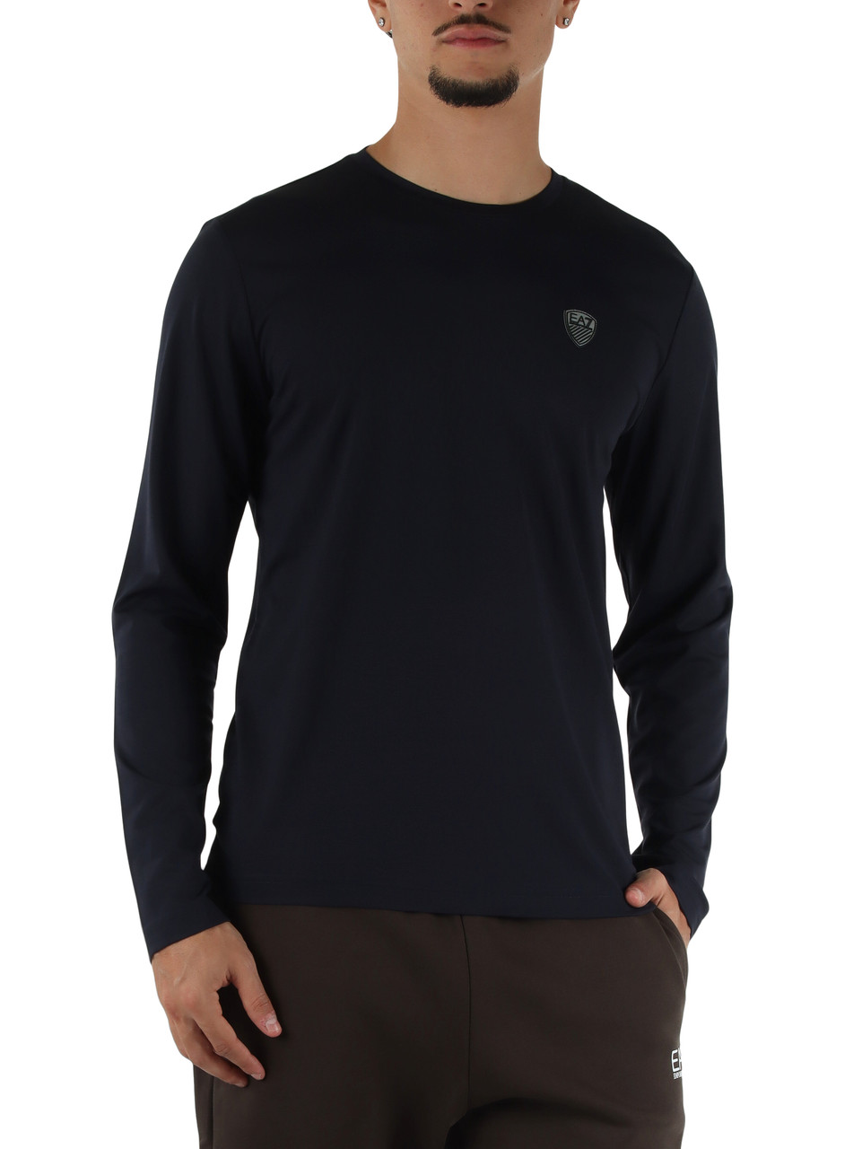 BLU SCURO | T-shirt slim fit manica lunga in misto viscosa